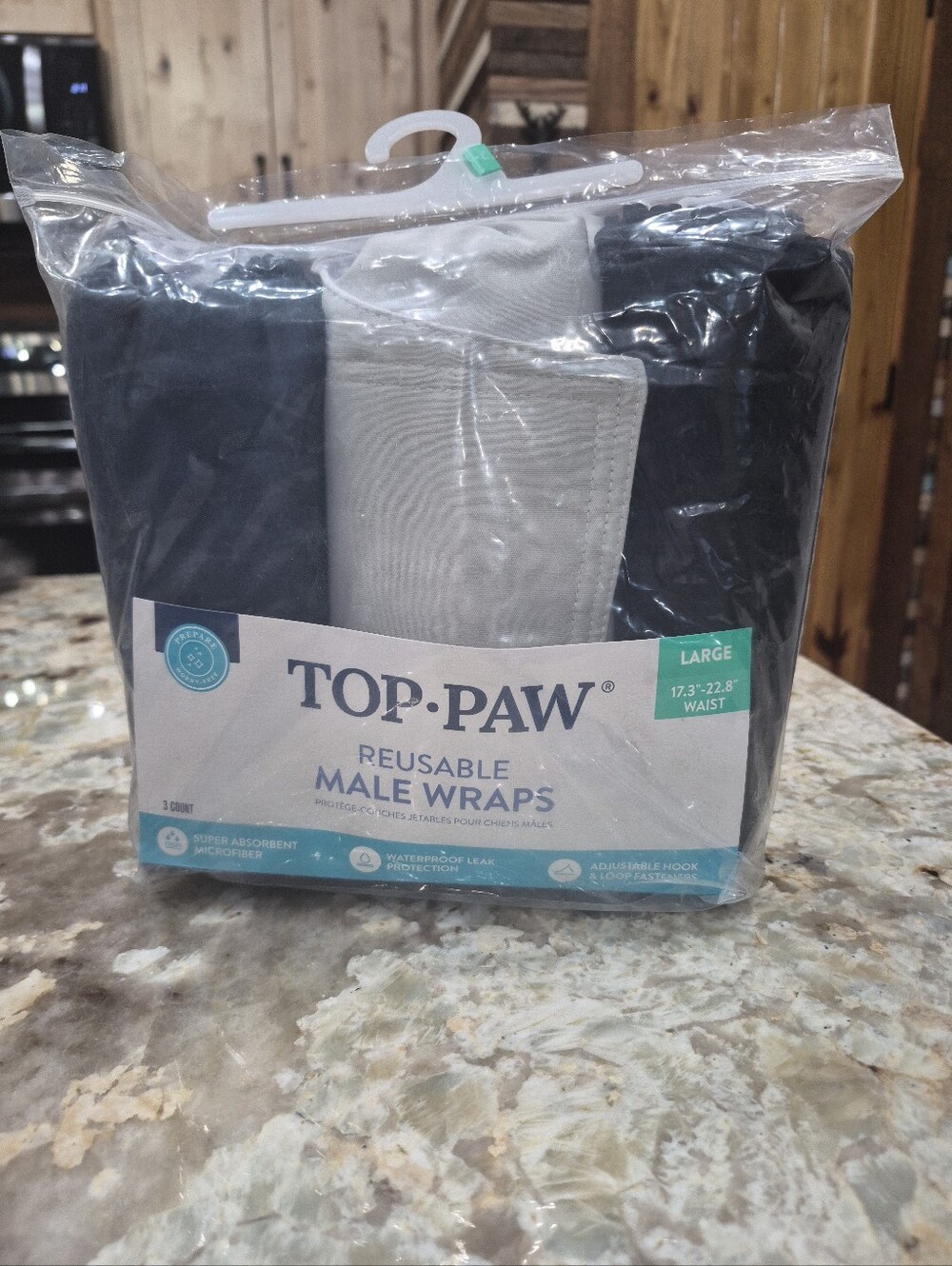 Top Paw Male Urine Washable Male Dog Wraps Large 17.3 - 22.8" Waist 3 Pack NIP